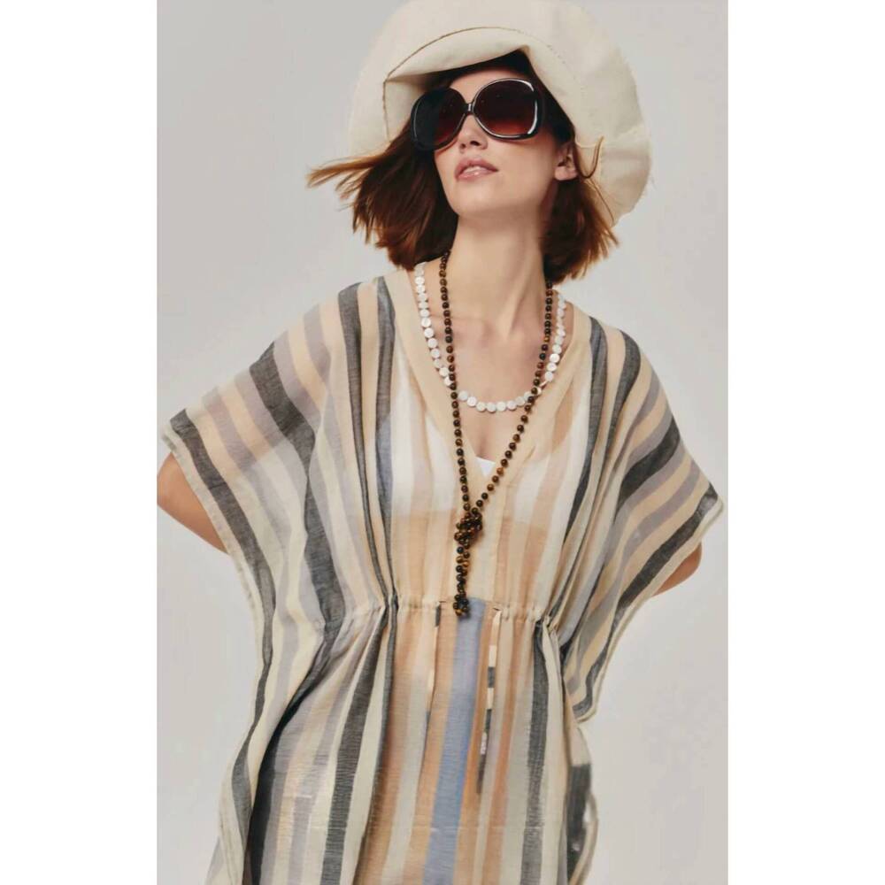 NEW ECHO abana stripe caftan dress in black